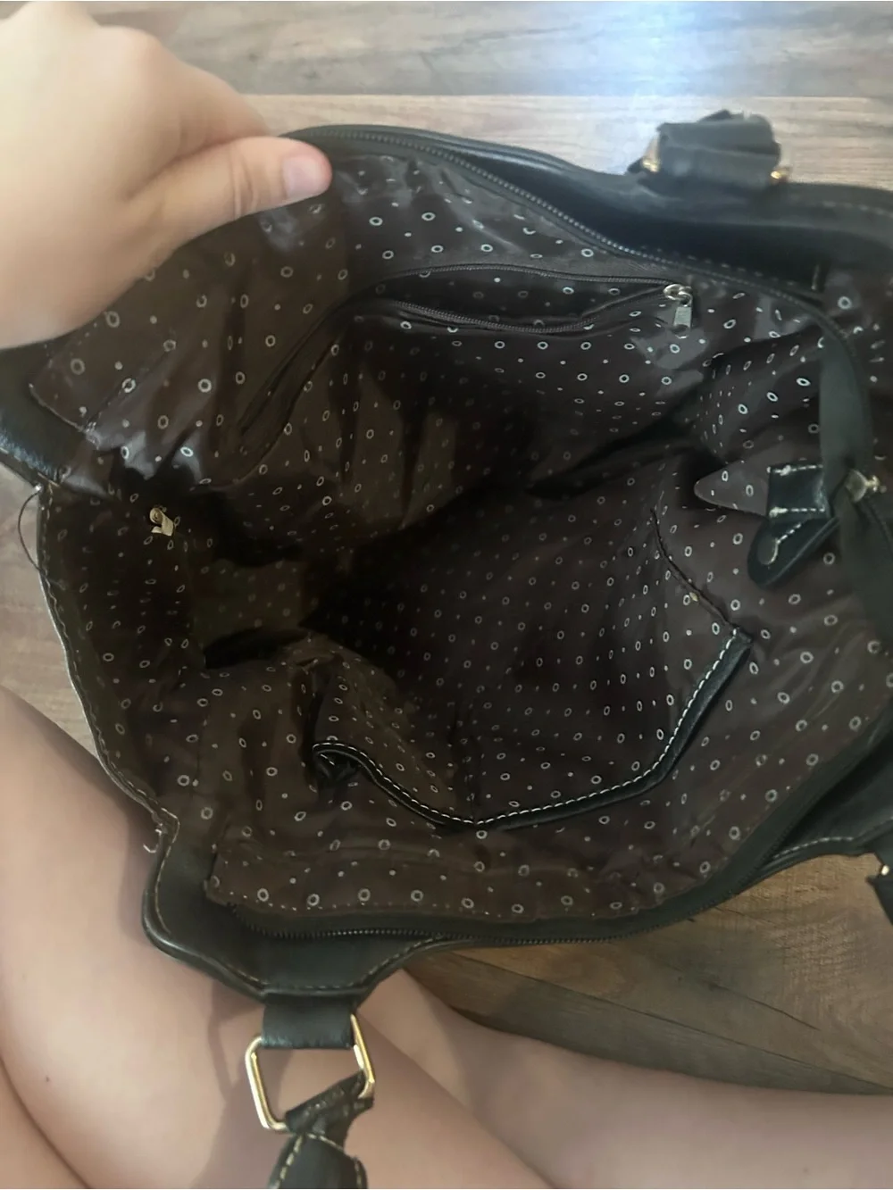 Michael Kors Black Leather Tote with Polka-Dot Lining